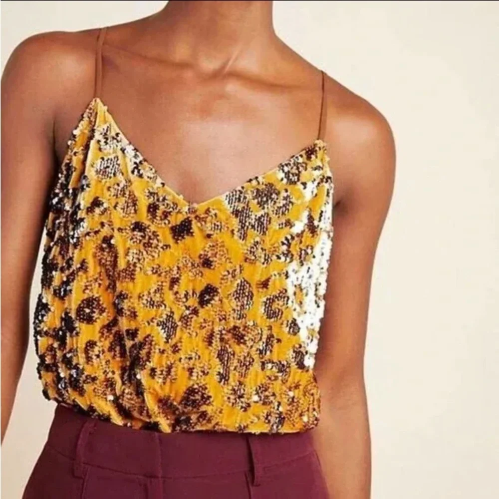 Anthropologie RO+DE Cami Tank Top Esther Sequin Velvet Animal Print Size XS - Picture 3 of 12